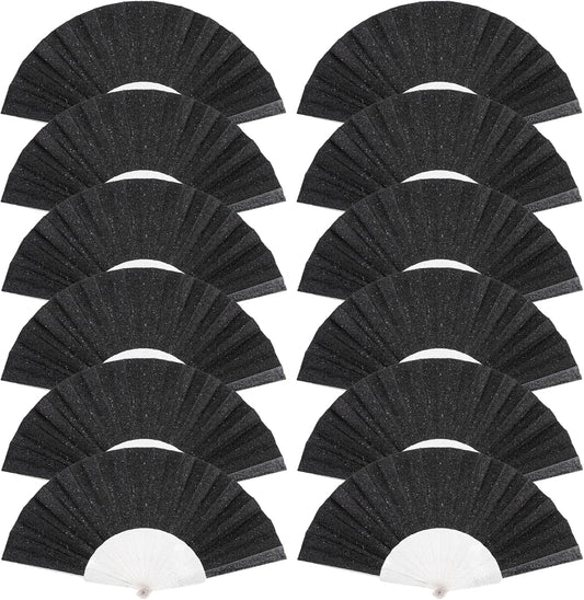 12 Pack Handheld Fan,Folding Hand Glitter fan with Shining Transparent Fan Rib – Ideal for Wedding