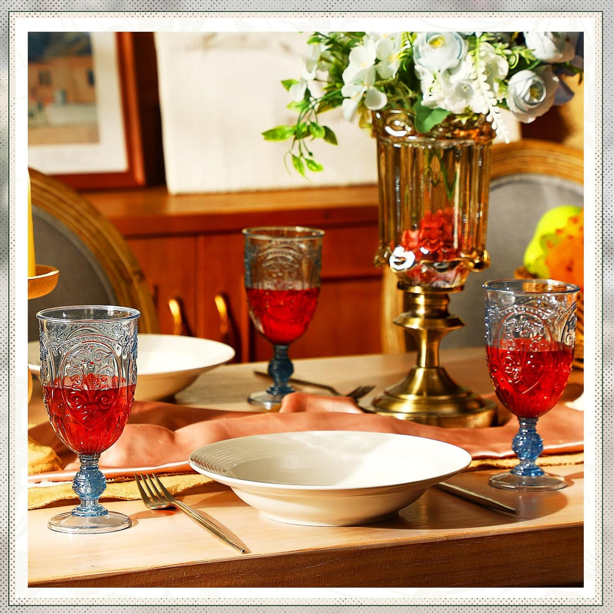 36 Pack Plastic Goblets 10oz Upgrade Vintage Water Goblet Plastic Wine Glasses Colored Retro