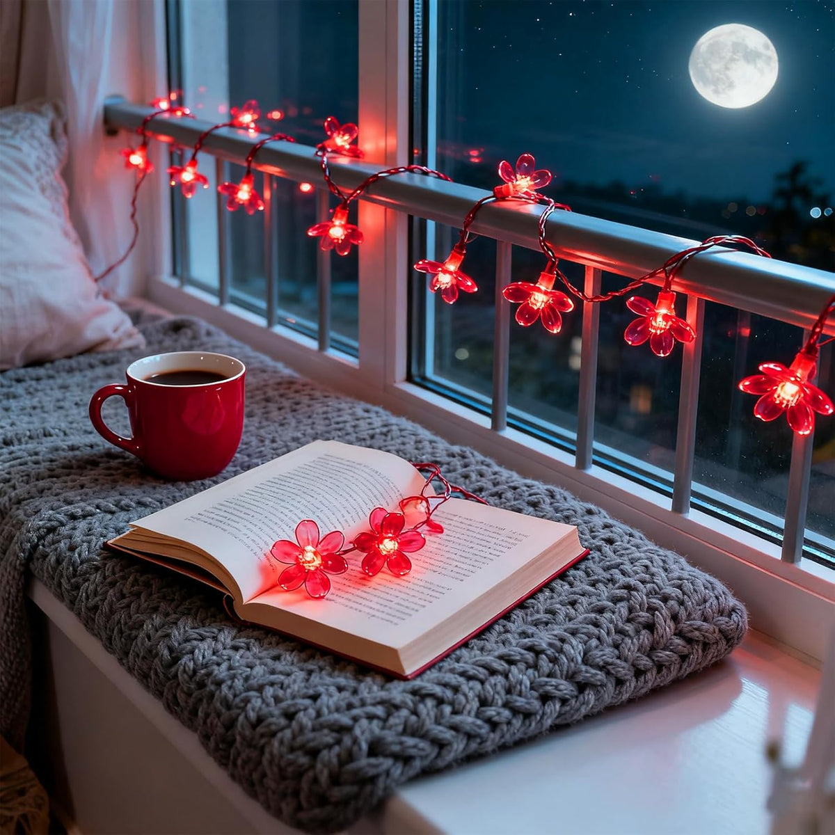 Cherry Blossom Flower String Lights, 100 led 33 feet 8 Mode Plug in Fairy Lights for Valentine's