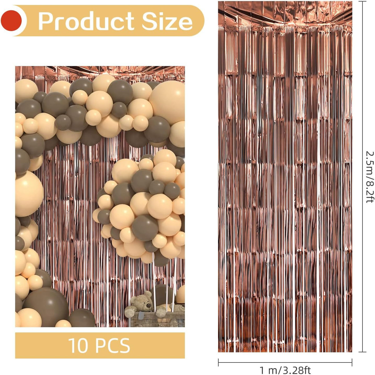 10 Pack Brown Backdrop Curtain 3.2ft x 8.2ft Metallic Tinsel Foil Fringe Curtains Photo Booth