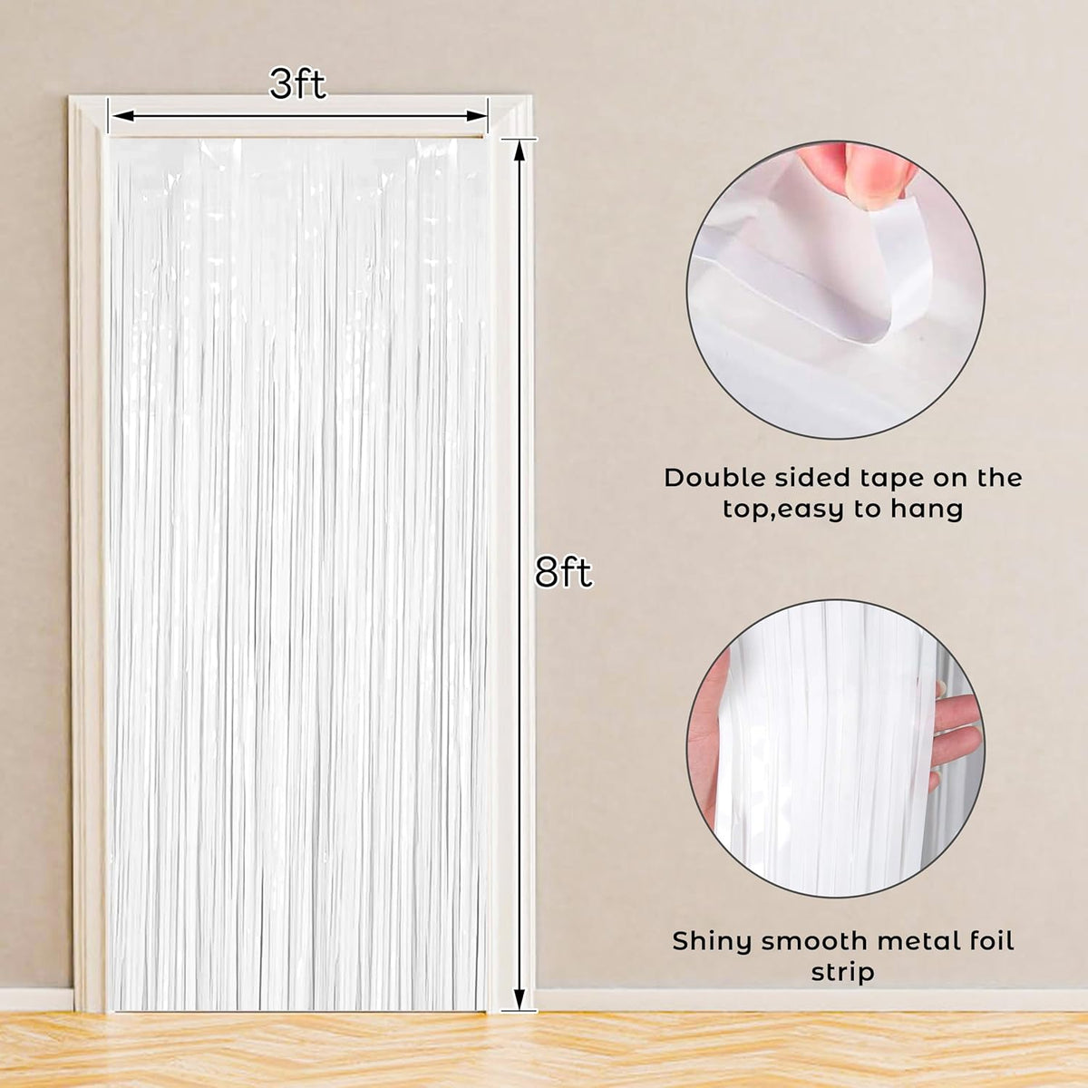 BTSD-home 4 Pack 3x 8ft White Foil Fringe Curtain Backdrop Party Streamers Decorations Metallic