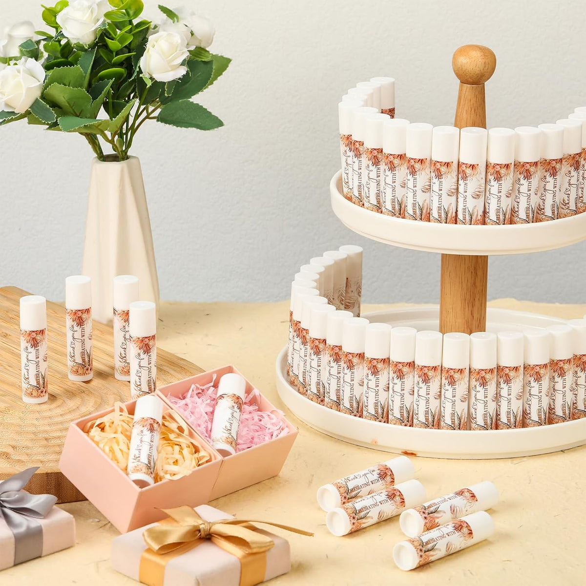 50 Pcs Wedding Bridal Shower Gifts Party Favors Bulk Floral Lip Balm Baby Shower Thank You