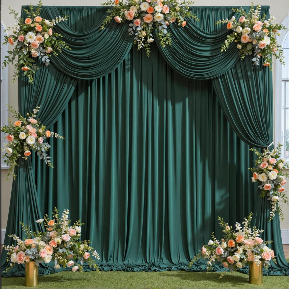 40 ft x 10 ft Wrinkle Free Hunter Green Backdrop Curtain for Parties, Polyester Dark Green Photo