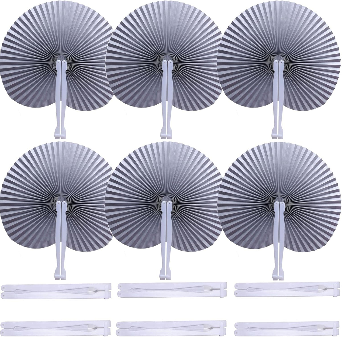 12 Packs Decorative Paper Folding Hand Fans Handheld,Silver Round Foldable Wedding Fans Chinese and