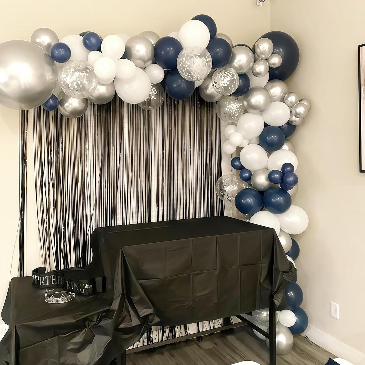 Navy Blue and Silver Balloons, Pearl Navy Blue Metallic Silver Latex Balloons Set Decor with 12