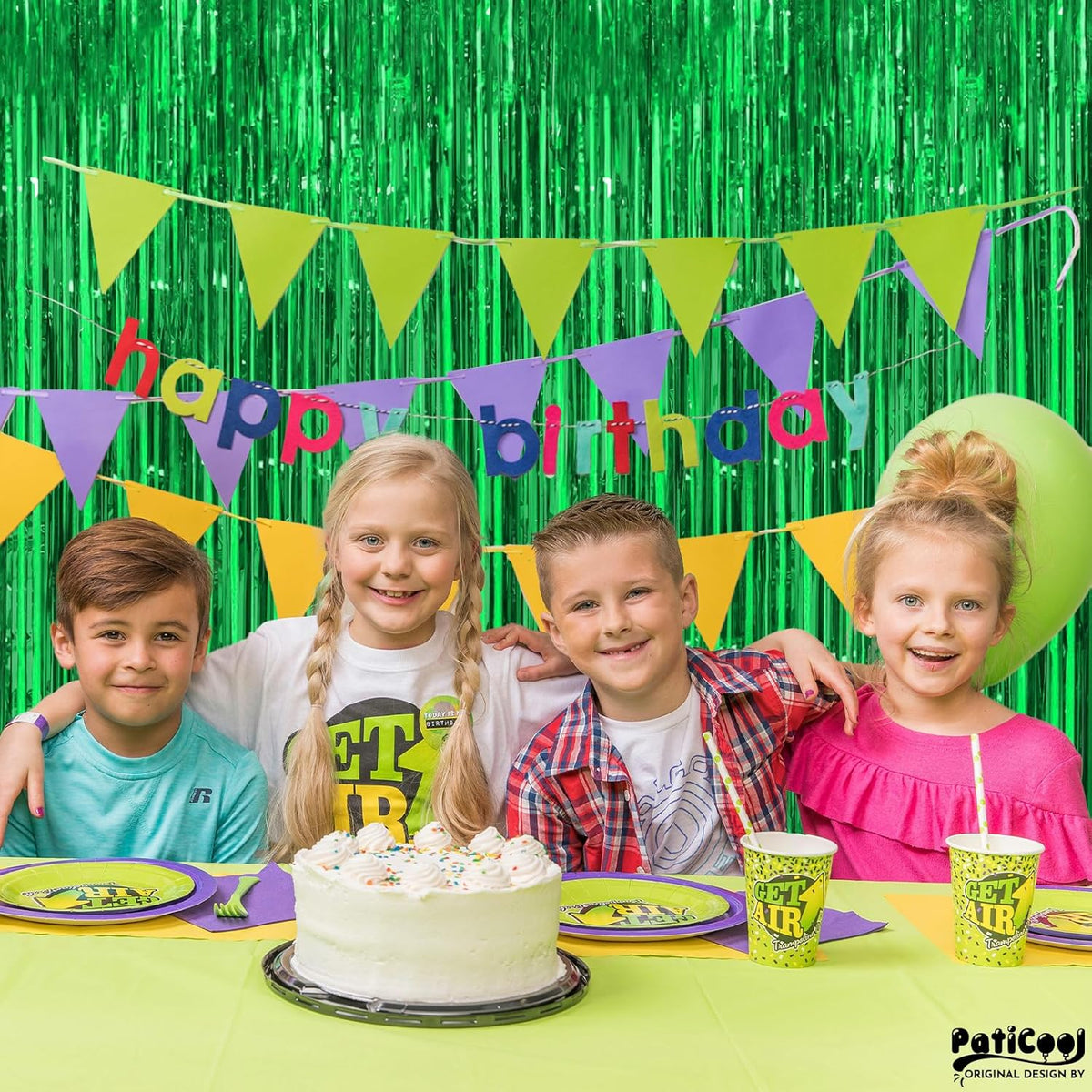 Green Streamers Party Decorations - Thicken 4 Pack 3.2 x 8.2 FT - Tinsel Foil Fringe Curtains Party