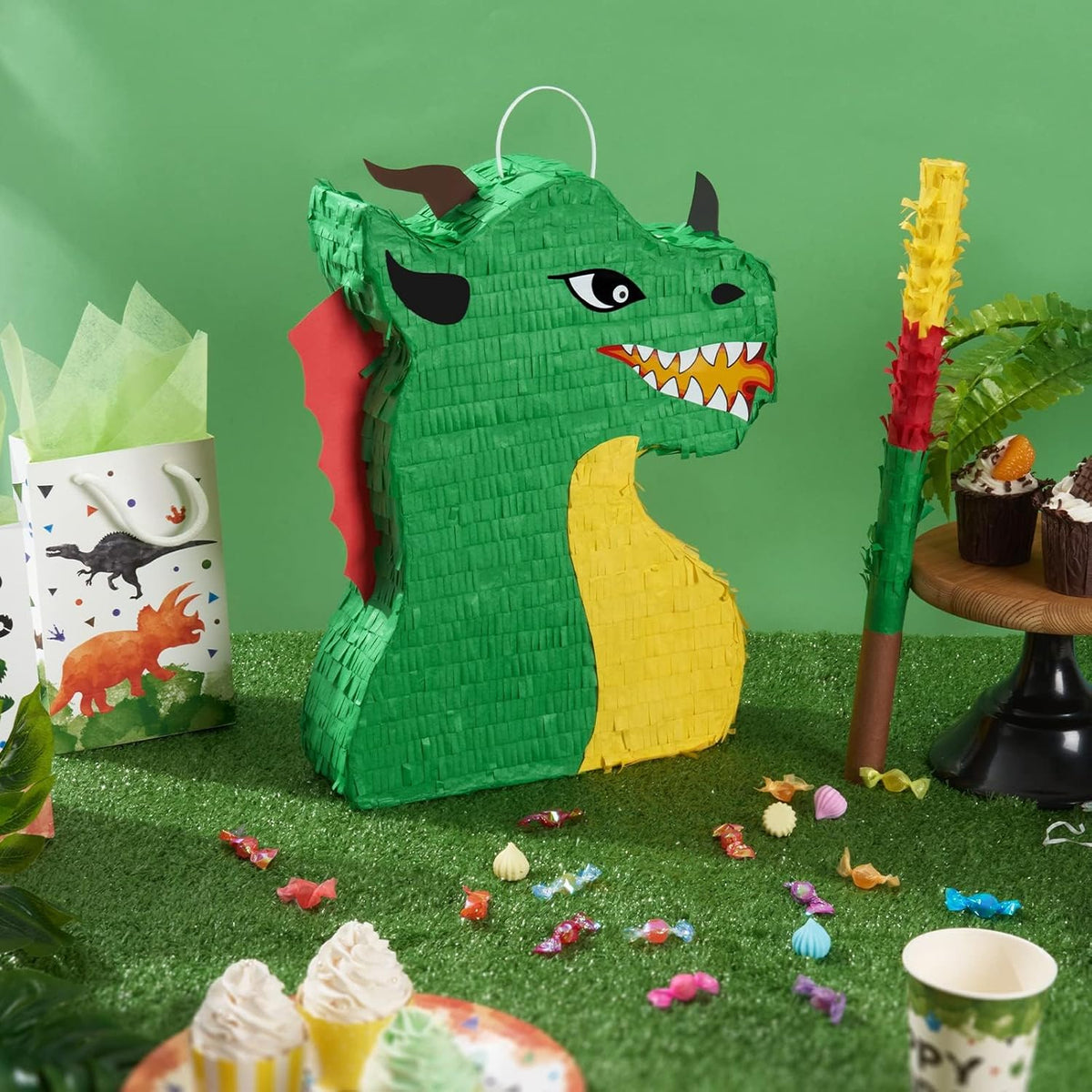 WERNNSAI Dragon Piñata - Dinosaur Party Supplies Dino Piñata Bundle with Blindfold and Stick for