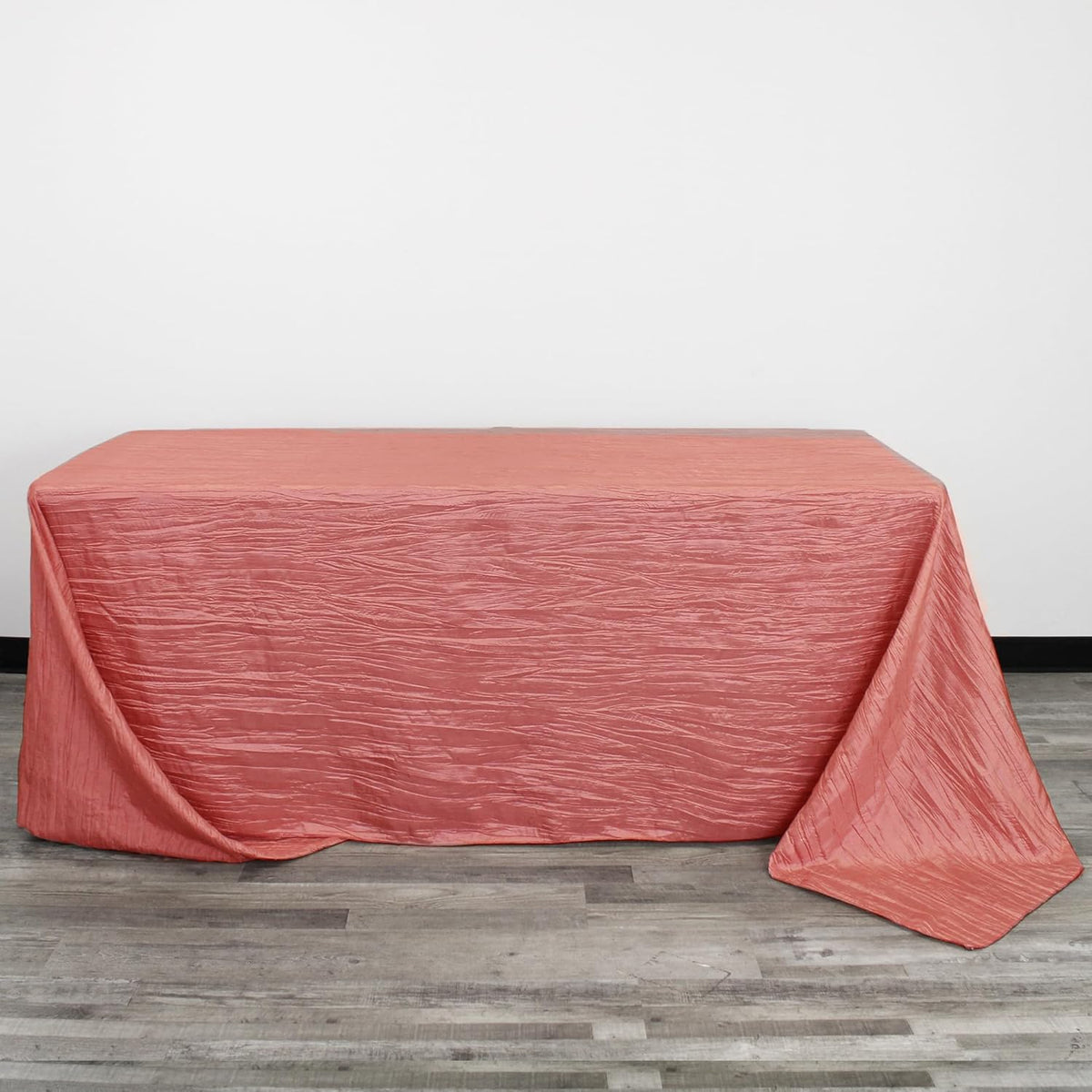 YOUR CHAIR COVERS - 90 x 132 inch Rectangular Crinkle Taffeta Tablecloth - Coral, Rectangle Table