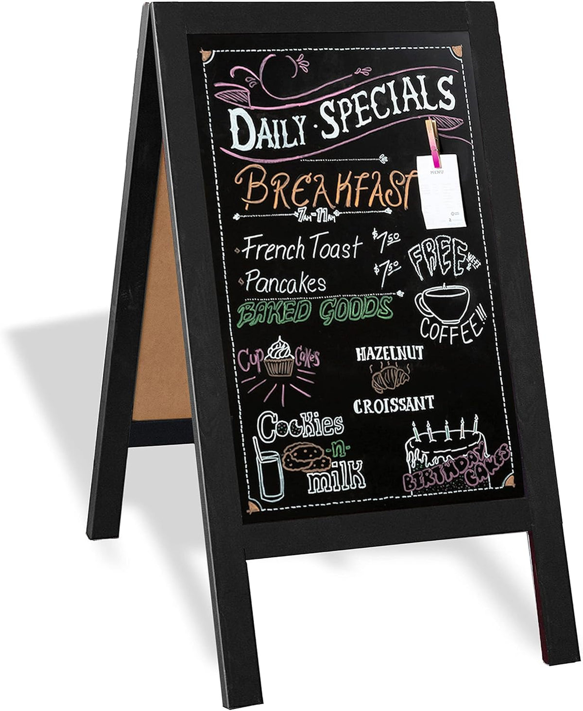 Ilyapa Wooden A-Frame Chalkboard Sign with Eraser, 40 x 20 Inch Magnetic Sidewalk Menu Board, Black