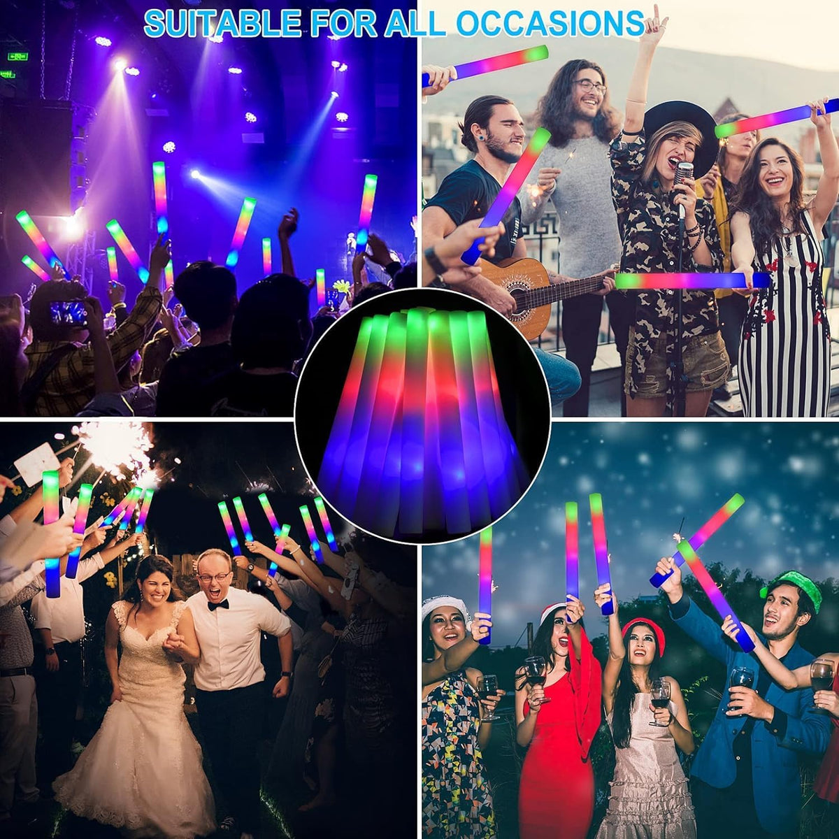 70pcs Foam Glow Sticks,Glow Sticks Bulk,3 Flashing Modes for Wedding Glow in The Dark Party
