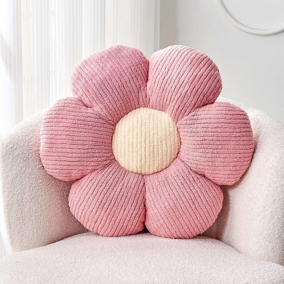 Flower Throw Pillow, Soft Pink 19.6" Shaped Floor Pillow for Home Decor, Cute Aesthetic Plush
