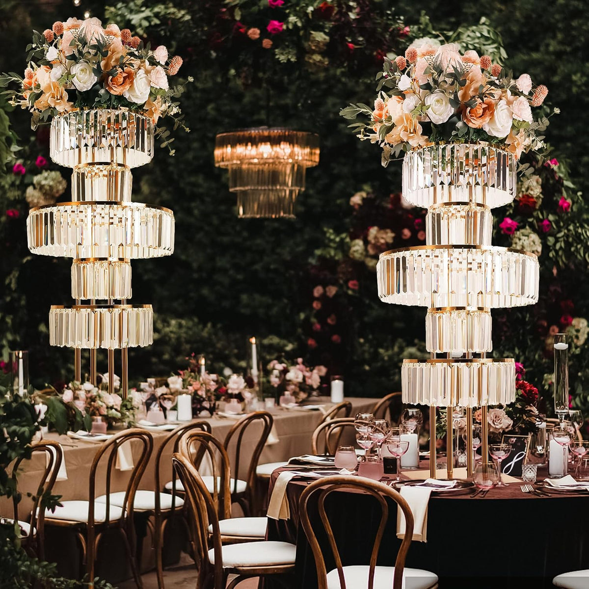 Gold Crystal Vases for Centerpieces, 47.2in Metal Pedestal Stands for Table Chandelier Centerpiece