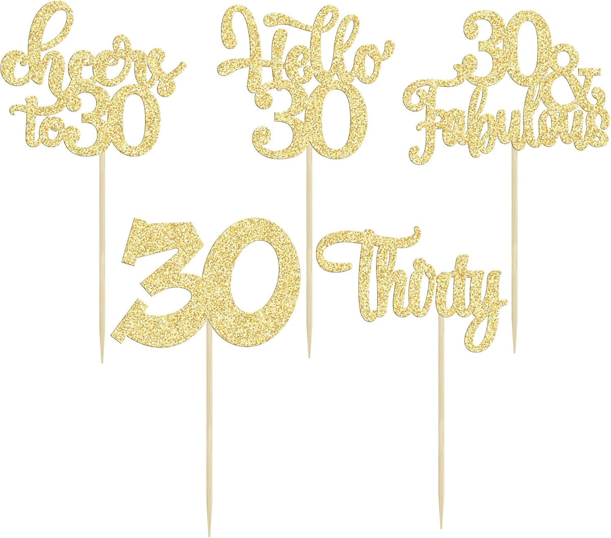 30Pcs Happy 30th Birthday Cupcake Toppers Gold Glitter Thirty Cheers to 30 Birthday Cupcake Picks