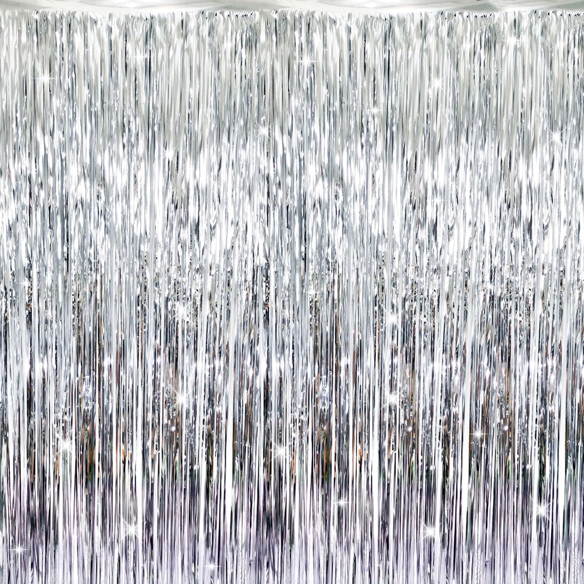 GOER 3.2 ft x 9.8 ft Metallic Tinsel Foil Fringe Curtains Party Photo Backdrop Party Streamers for