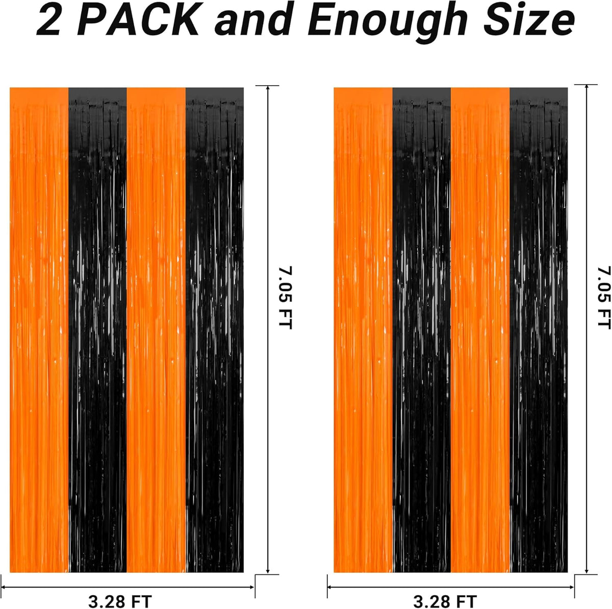 2 Pack Halloween Photo Backdrop, 3.28 FT x 7.05 FT Orange and Black Party Streamer, Metallic Foil