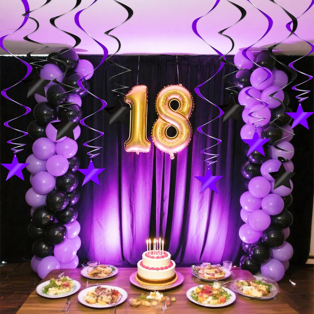BEISHIDA Black Purple Star Halloween Hanging Swirl Decorations, Halloween Party Supplies for Horror