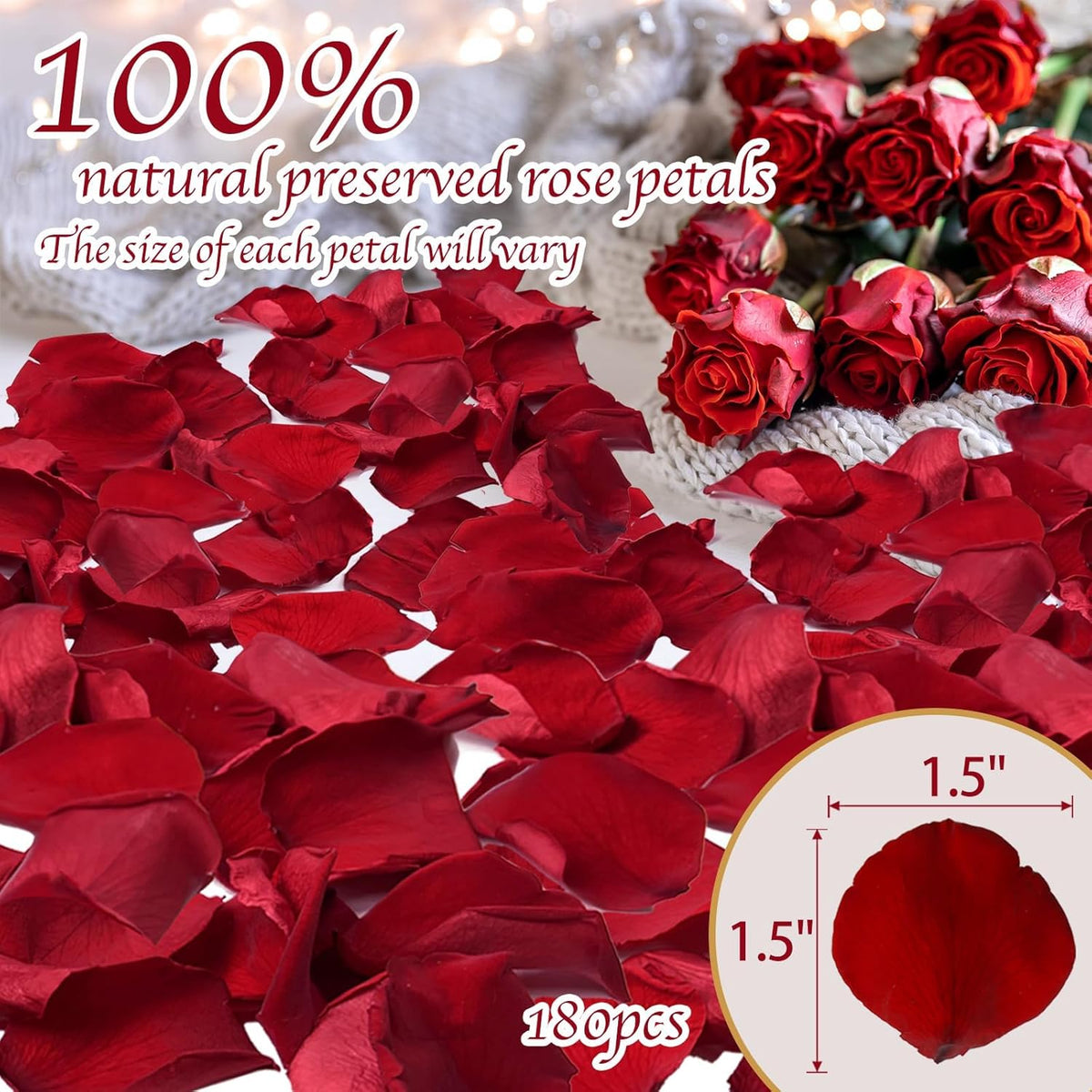 180 PCS Dried Real Red Rose Flower Petals Confetti for Wedding, 1.75oz Preserved Freeze Petals for