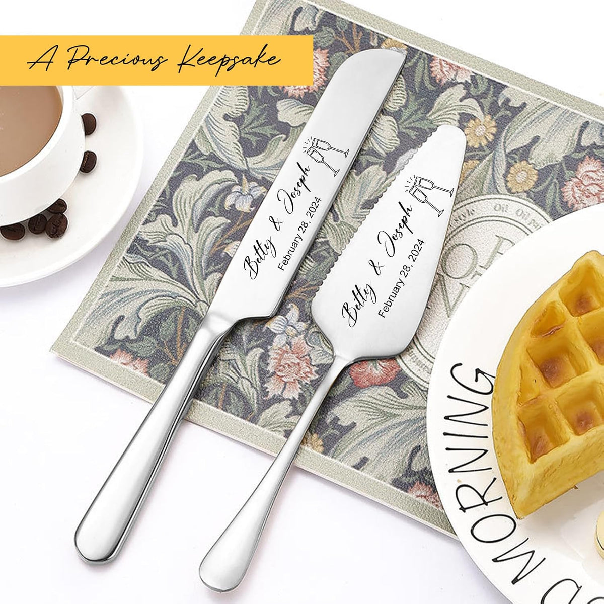 Personalized Wedding Cake Knife and Server Set Stainless Steel Forks Cake Cutter Server Engraved