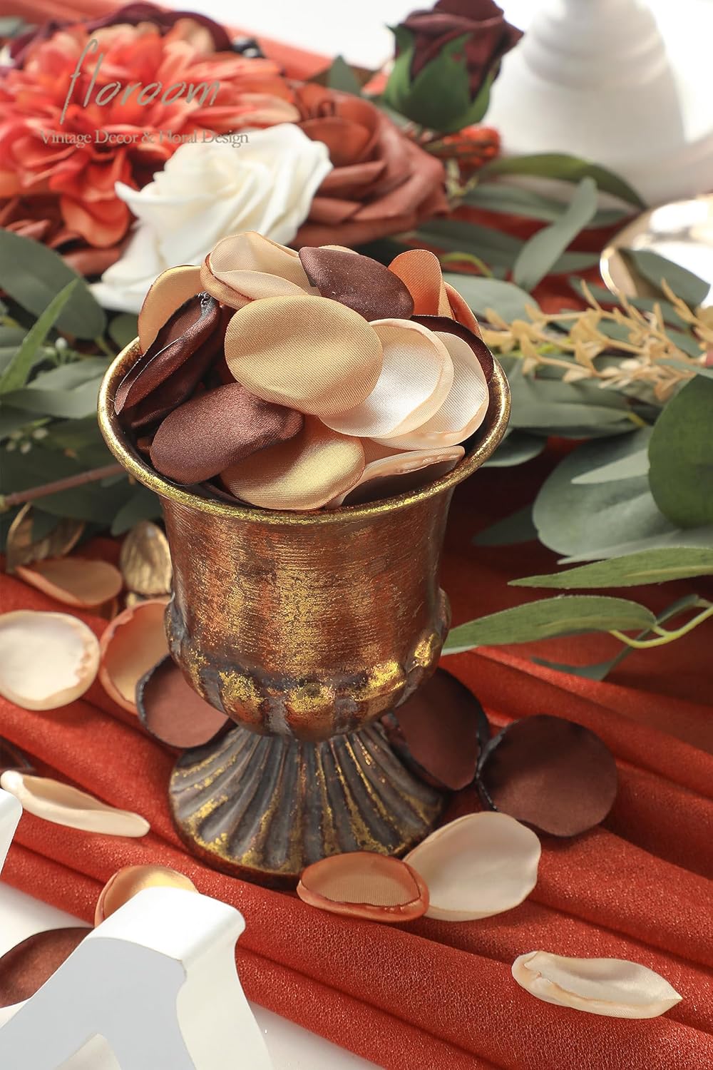Floroom 300pcs Rose Petals Rust Brown Earth Tones Faux Silk Flower Petals for Wedding Flower Girl