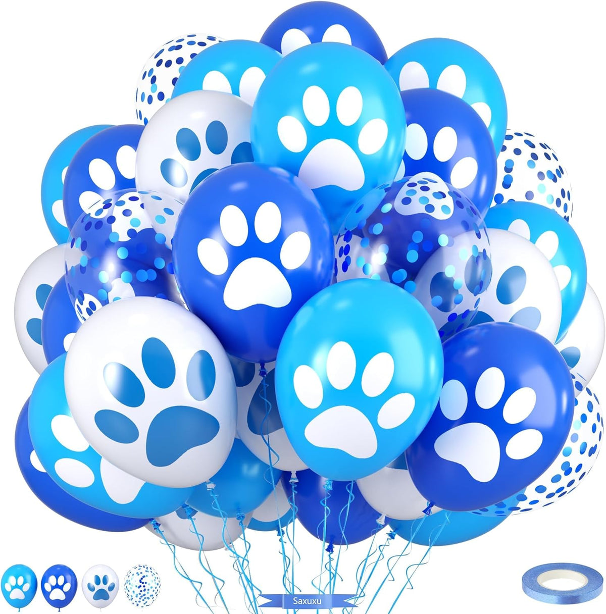 Paw Print Balloons, 12 Inch Navy Light Blue White Paw Print Confetti Dog Birthday Balloons for Boy