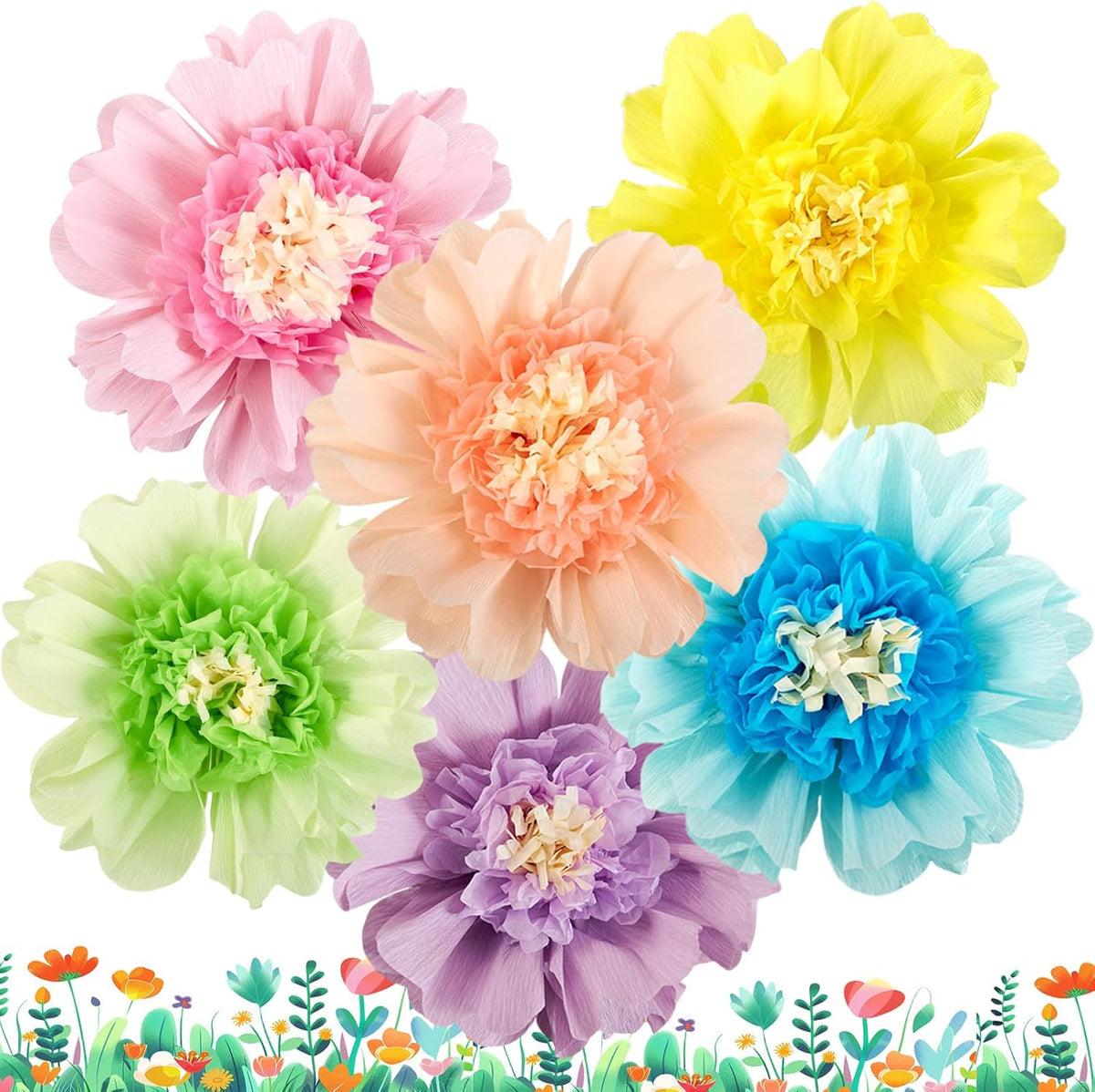 SUNBEAUTY Mexican Paper Flowers Decorations 6 PCS Colorful Fiesta Giant DIY Bulletin Board Large
