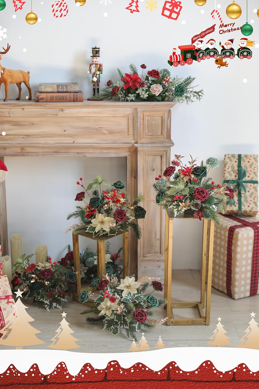 Serra Flora Artificial Christmas Flowers Greenery Combo Box Set Faux Flowers Bulk Flower Leaf with
