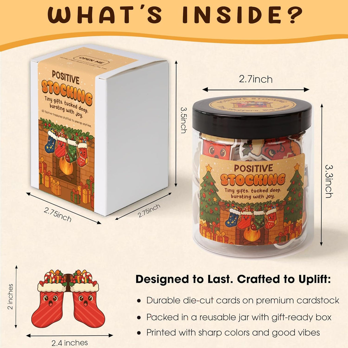 Positive Stocking Jar – 60 Funny Emotional Support Jar- Christmas Gifts for Teens, Women, Men