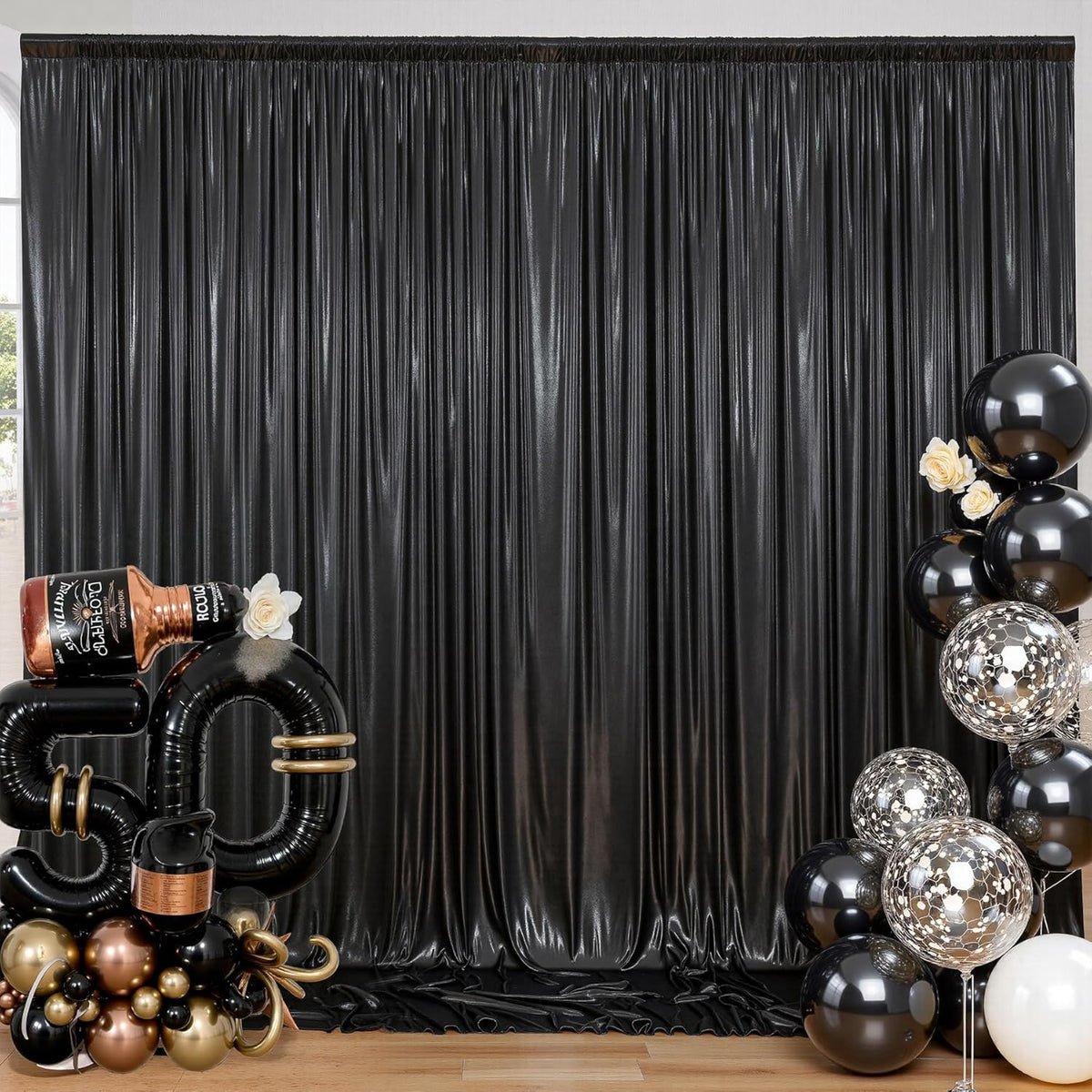 30ftx10 ft Black Glitter Sequin Backdrop Curtain for Parties, Wrinkle Free Sparking Backdrop