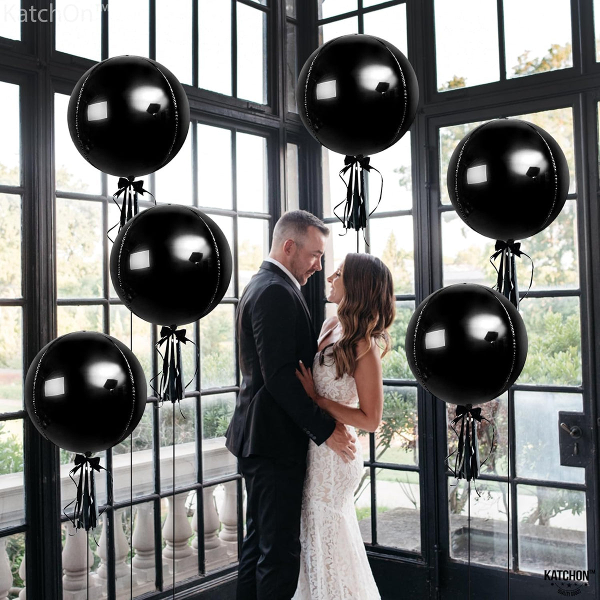 KatchOn, Large Black Mylar Balloons - 22 Inch, Pack of 6 | Round 4D Mylar Balloon | Black Balloons