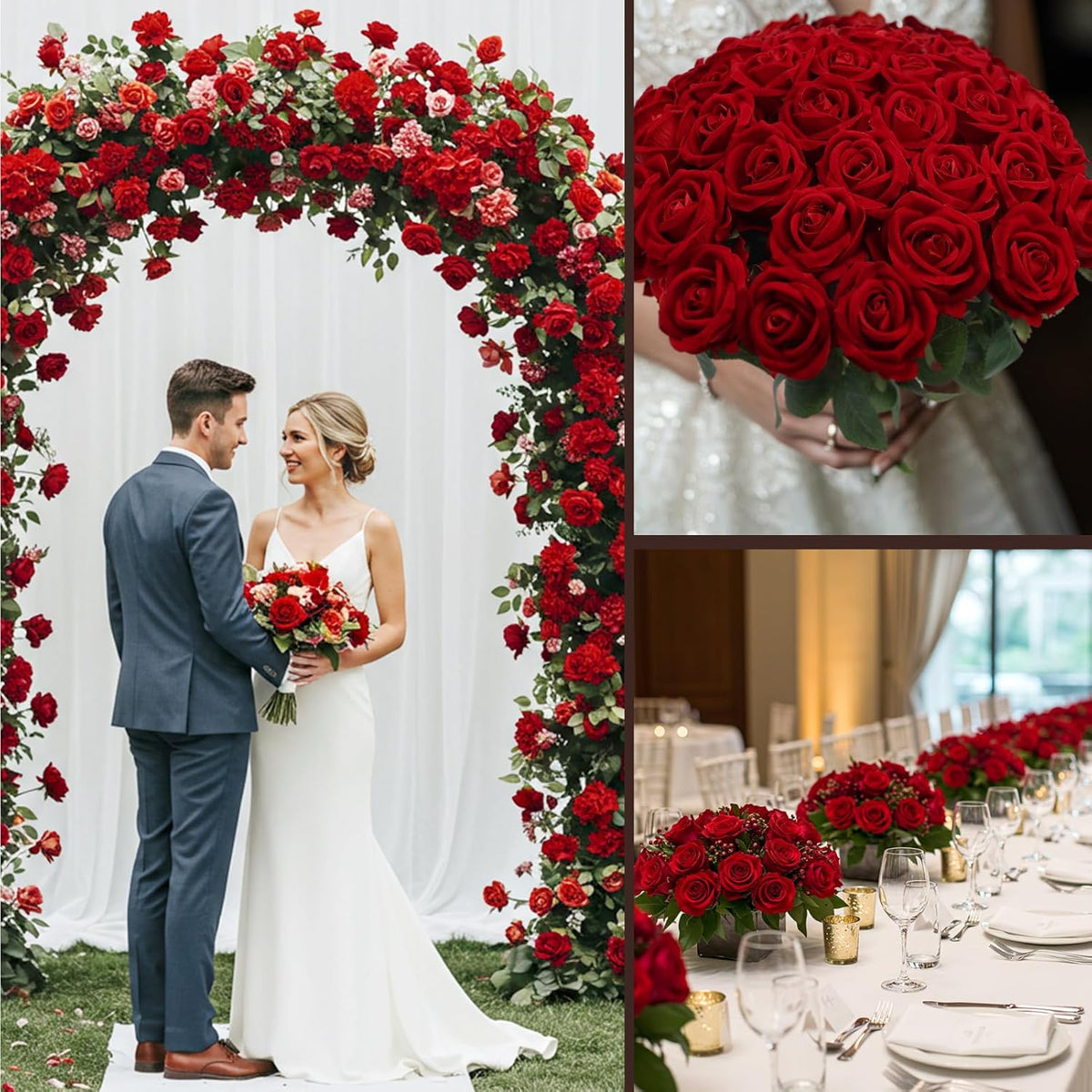 Auihiay 104pcs Red Roses Artificial Flowers - Realistic Faux Red Roses for Wedding Wedding, Table
