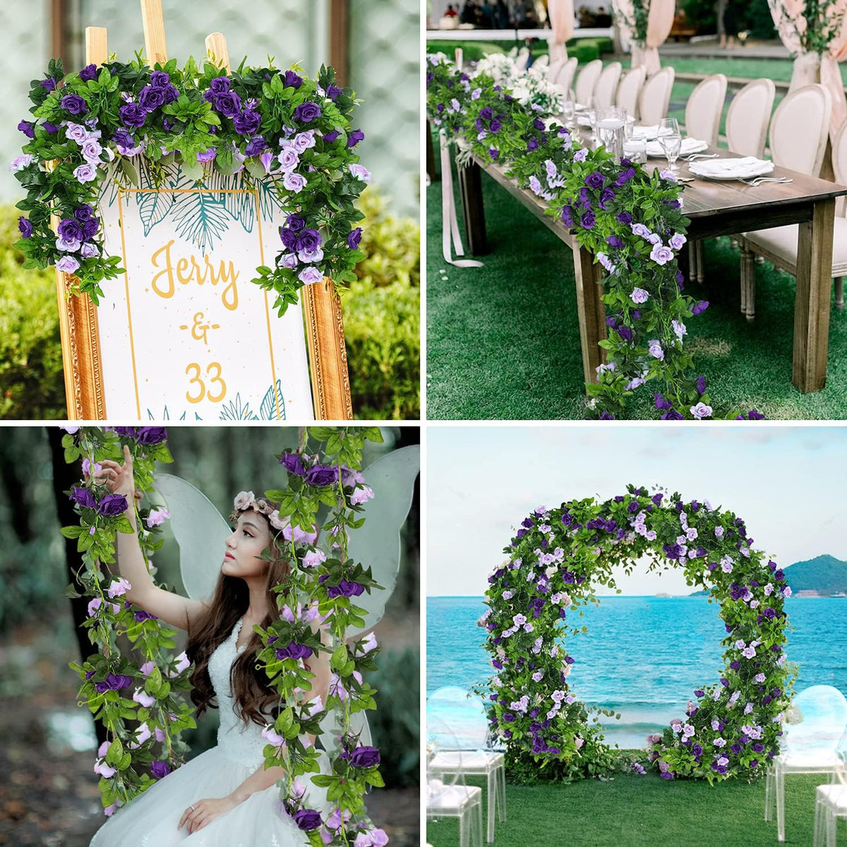 JUSTOYOU 2 Pack (15.8FT) Fake Rose Garland, Artificial Roses Vines Flower Garland Hanging Floral