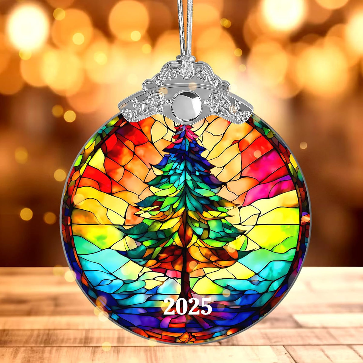 Christmas Tree Ornaments, Stained Glass Effect, 4 Inch Acrylic Ornament, White Elephant Gifts