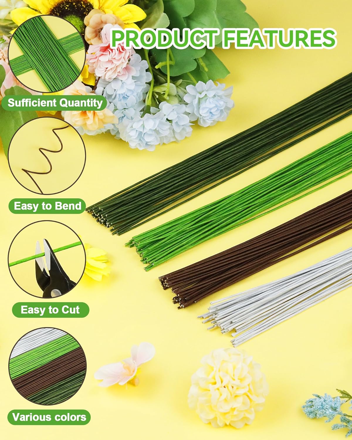 150 PCS FIVEIZERO 26 Gauge MixColor Floral Wire Stems for Artificial Flower Making,Florist