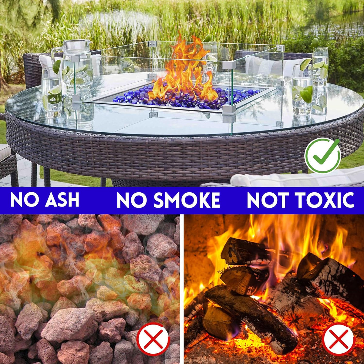 Fire Pit Glass, Cobalt Blue Firepit Rocks for Propane Firepit, Fireplace and Outdoor Decorative