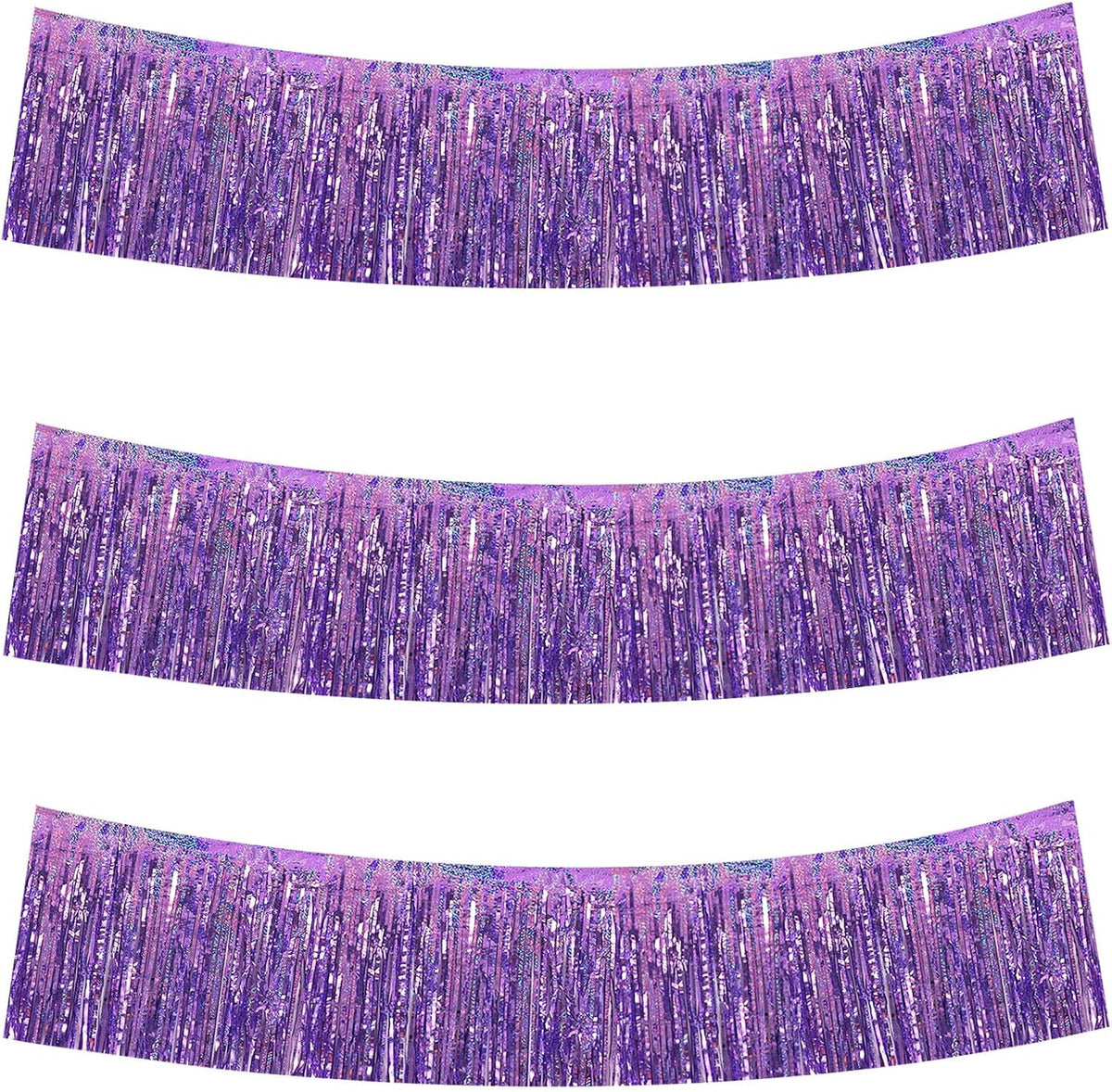 BEISHIDA 3 Packs Metallic Foil Fringe Garland Laser Light Purple Wall Hanging Tinsel Fringe Banners