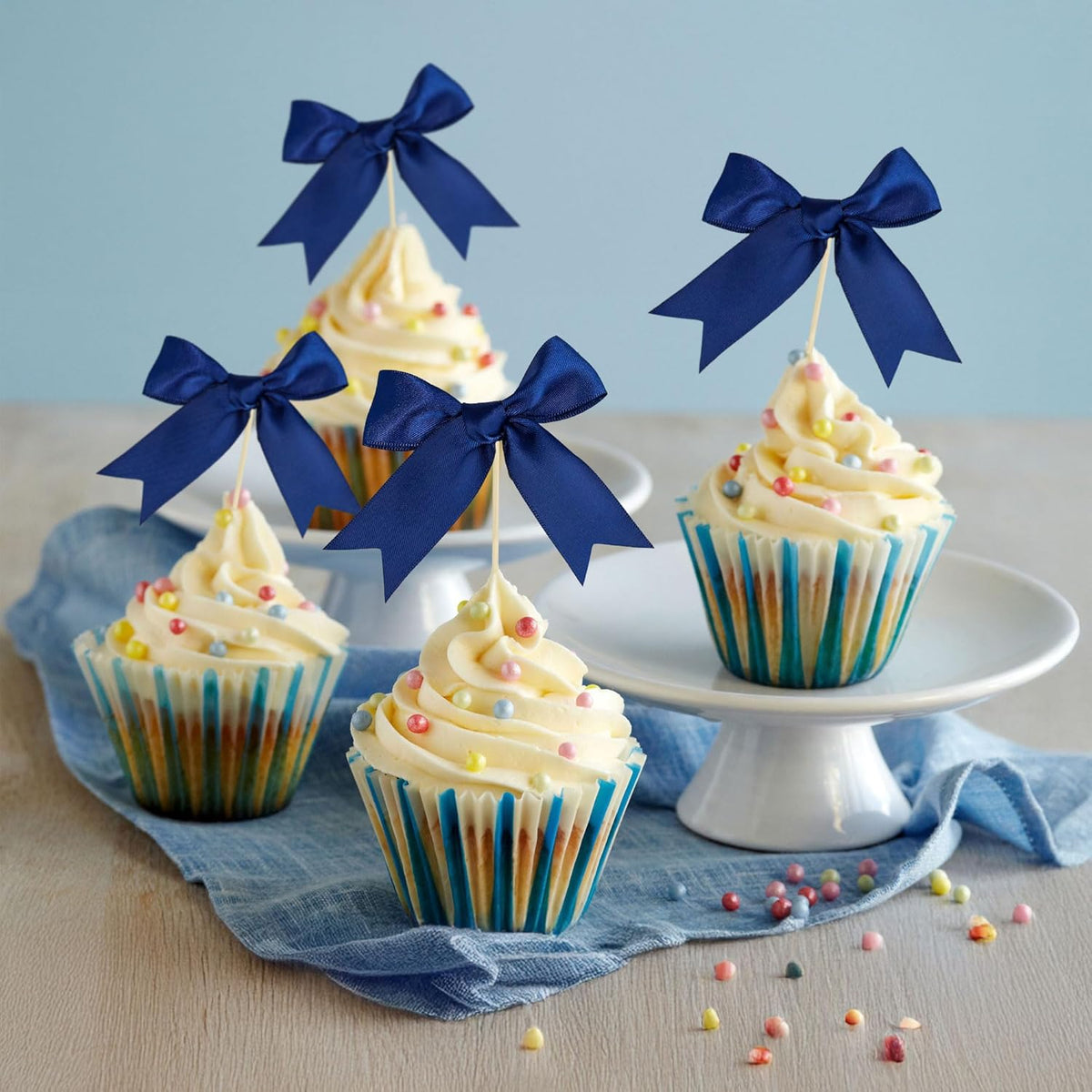 Ephlyn 24Pcs Bow Cupcake Toppers Bowknot Cake Toppers Bow Cupcake Picks Bowknot Birthday Party