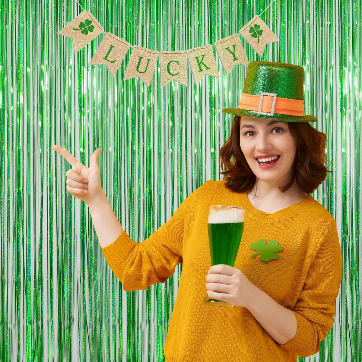 Melsan St Patricks Day Decorations, Tinsel Foil Fringe Curtains for St Patricks Day Decorations