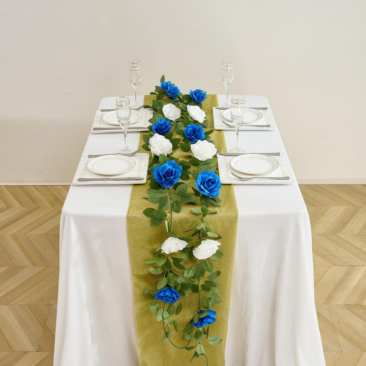 Royal Blue Artificial Rose Garlands Rose Vines Leaves Banners Hanging Floral Garland Fake Rose