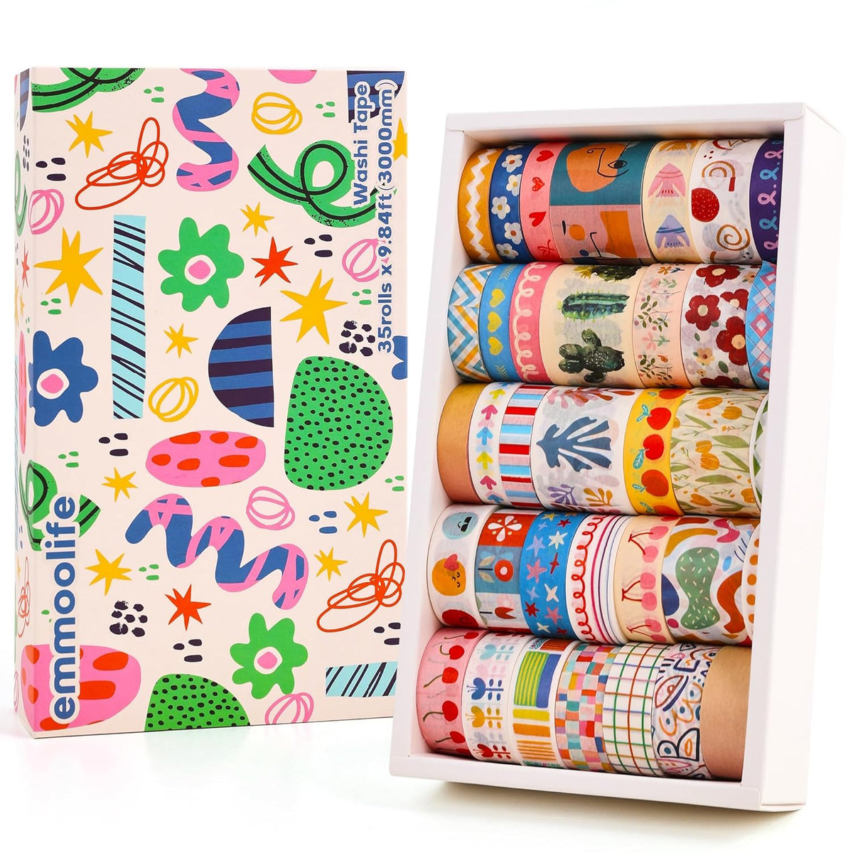 emmoolife 35 Rolls Washi Tape Set, Colorful Cute Floral Writable Decorative Tapes for Scrapbooking