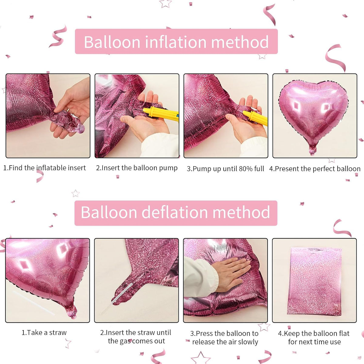 Biapian Light Pink Heart Balloons, 10PCS Glitter Pink Heart Shape Balloons Foil, 18inch Pastel Pink