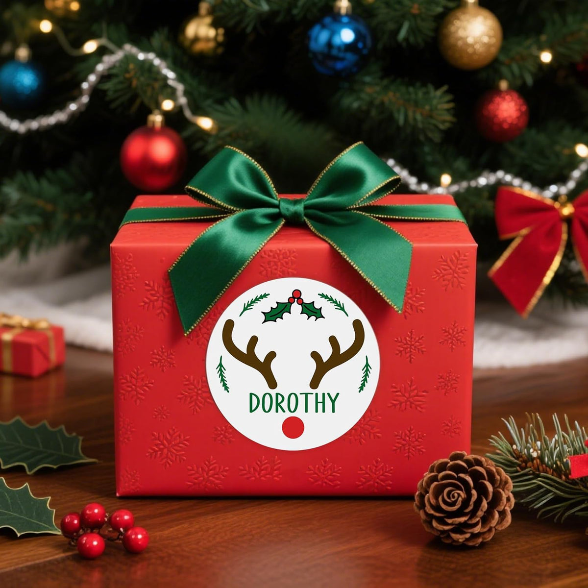 callie Personalized Christmas Stickers - Custom Name, 1.97 Inch Santa Deer Design Waterproof Merry