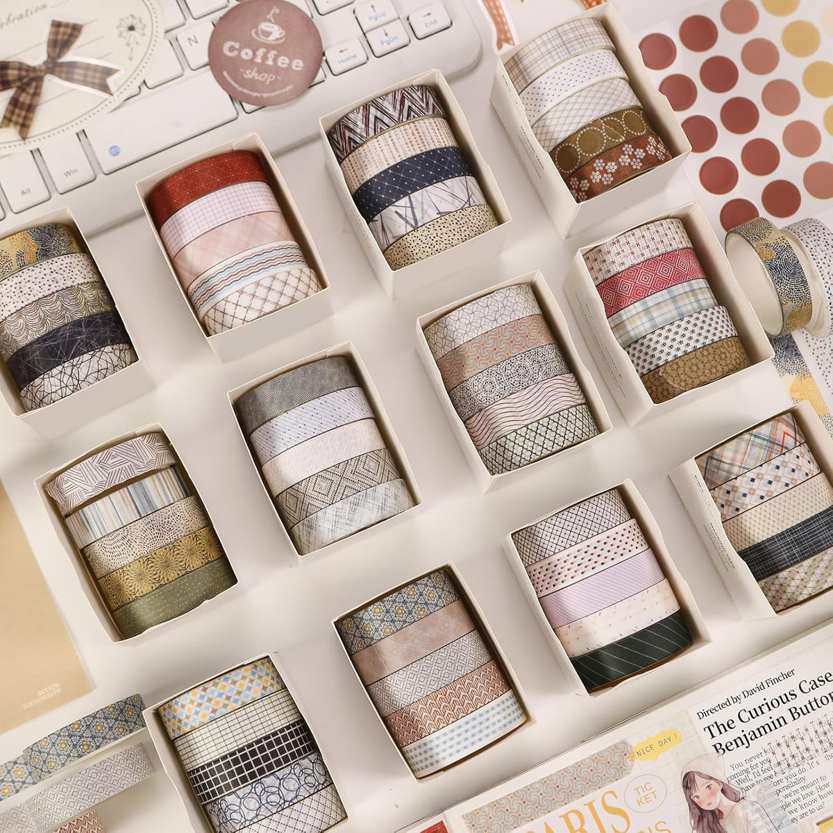 YUBBAEX 60 Rolls Value Washi Tape Pack Retro Arts Masking Tape Basic Patterns Decorative for DIY