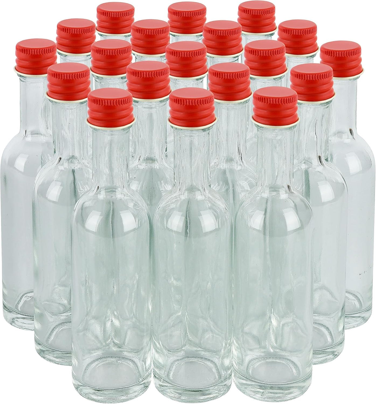 50 ml Mini Glass Bottles With Aluminum Lids and Heat Shrinks, 24 Pack (Red Caps) for Liquor Sauce