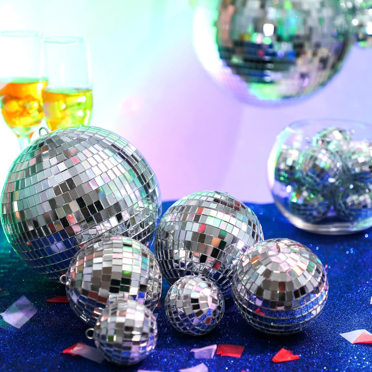 Funtery 100 Pcs Mirror Disco Balls Bulk Assorted Silver Hanging Disco Ball Decor for Home Wedding