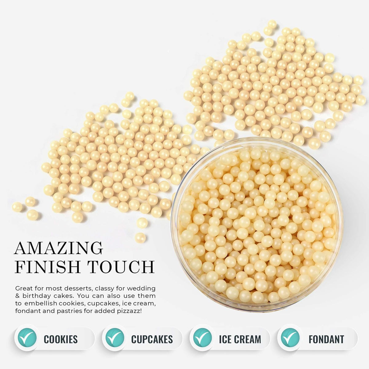 O'Creme Ivory Edible Sugar Pearls Cake Decorating Supplies for Bakers: Cookie, Cupcake & Icing