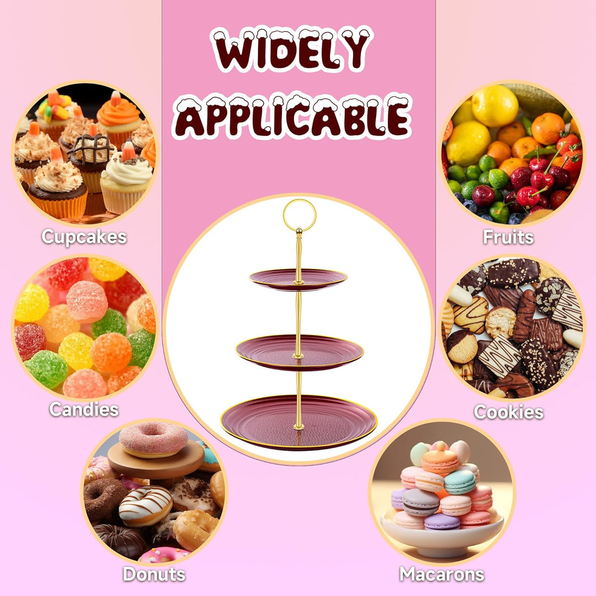 PinCute Cupcake Stand Holder - 3 Tier Cup Cake Dessert Stands, Plastic Tiered Serving Tray&Metal