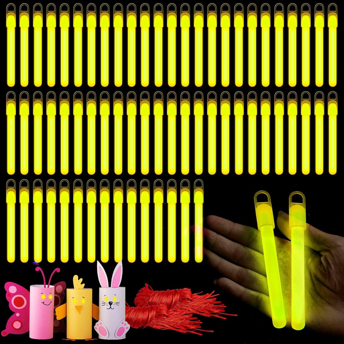 Lewtemi 4" or 6" 100 Pack Bright Glow Sticks Bulk, Glow in The Dark Party Supplies Birthday and