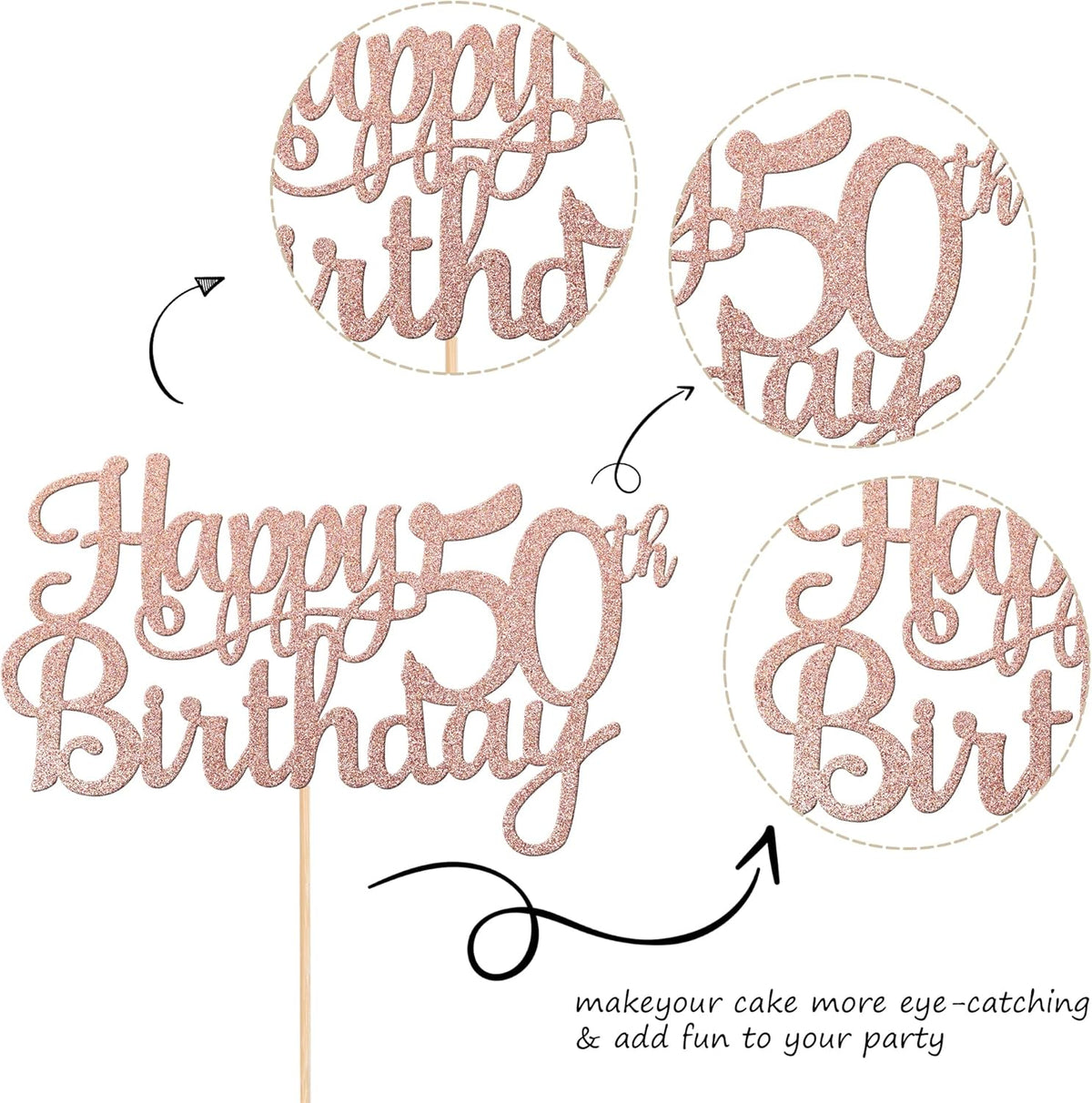 1 PCS Happy 50th Birthday Cake Topper Glitter Cheers to 50 Years Birthday Cake Pick 50 Fabulous
