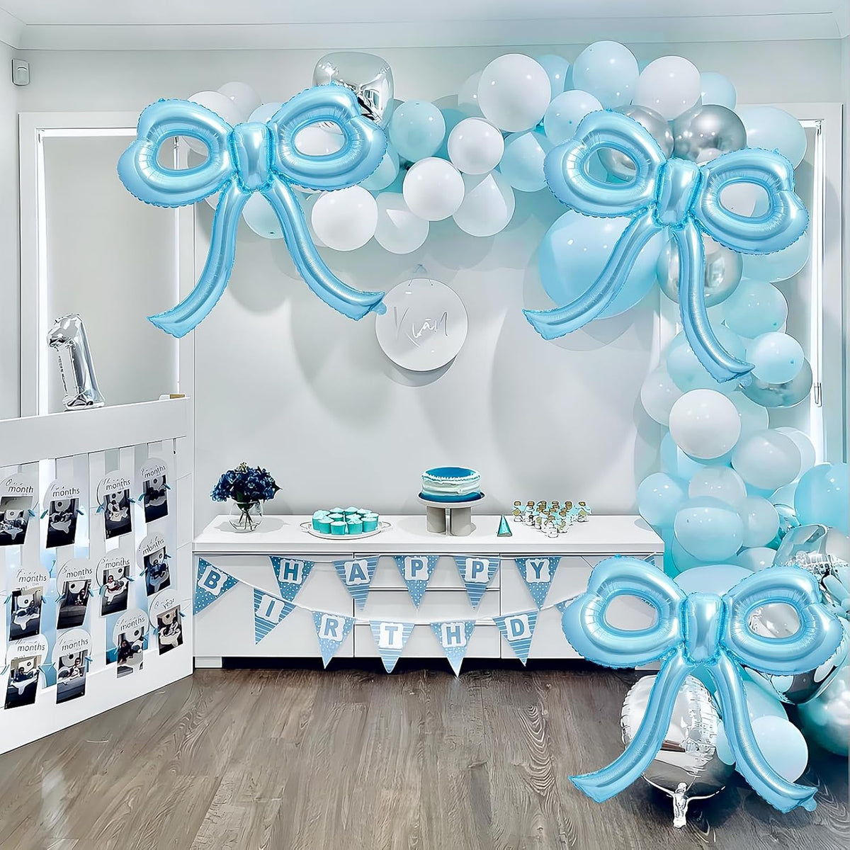 4 Pcs Blue Bow Balloons Bow Birthday Party Decorations for Girl Women Bow Decor Blue Birthday