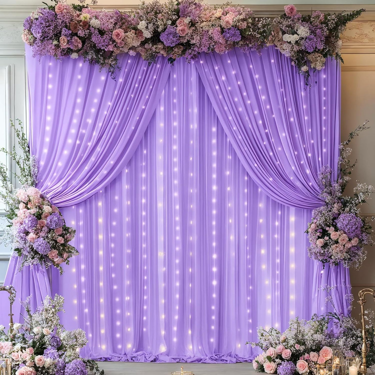 Lavender Backdrop Curtains with Lights for Parties,10x10FT Wrinkle Free Polyester Wedding Photo
